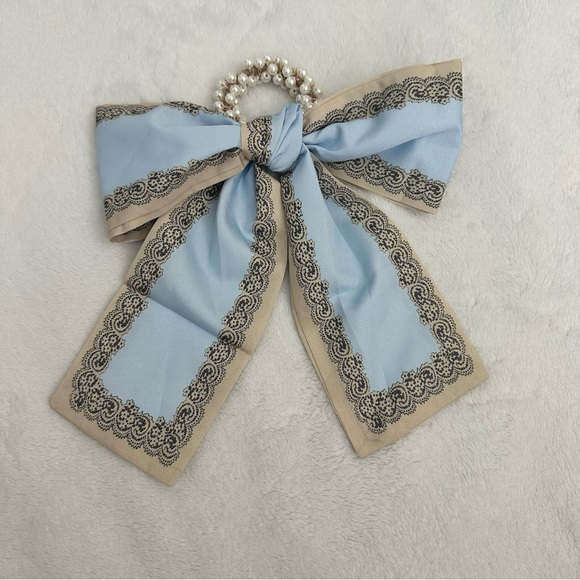 Pearl Large Bow Ribbon Scarf Streamer Hair Tie NEW - Picture 9 of 9